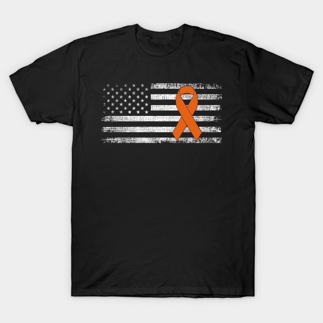 Leukemia Cancer Awareness Ribbon Classic American Flag T-Shirt by Gendon Design